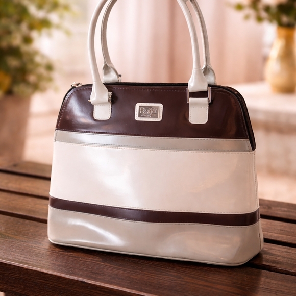Beijo Handbags - BEIJO Elegant Cream and Brown Satchel
